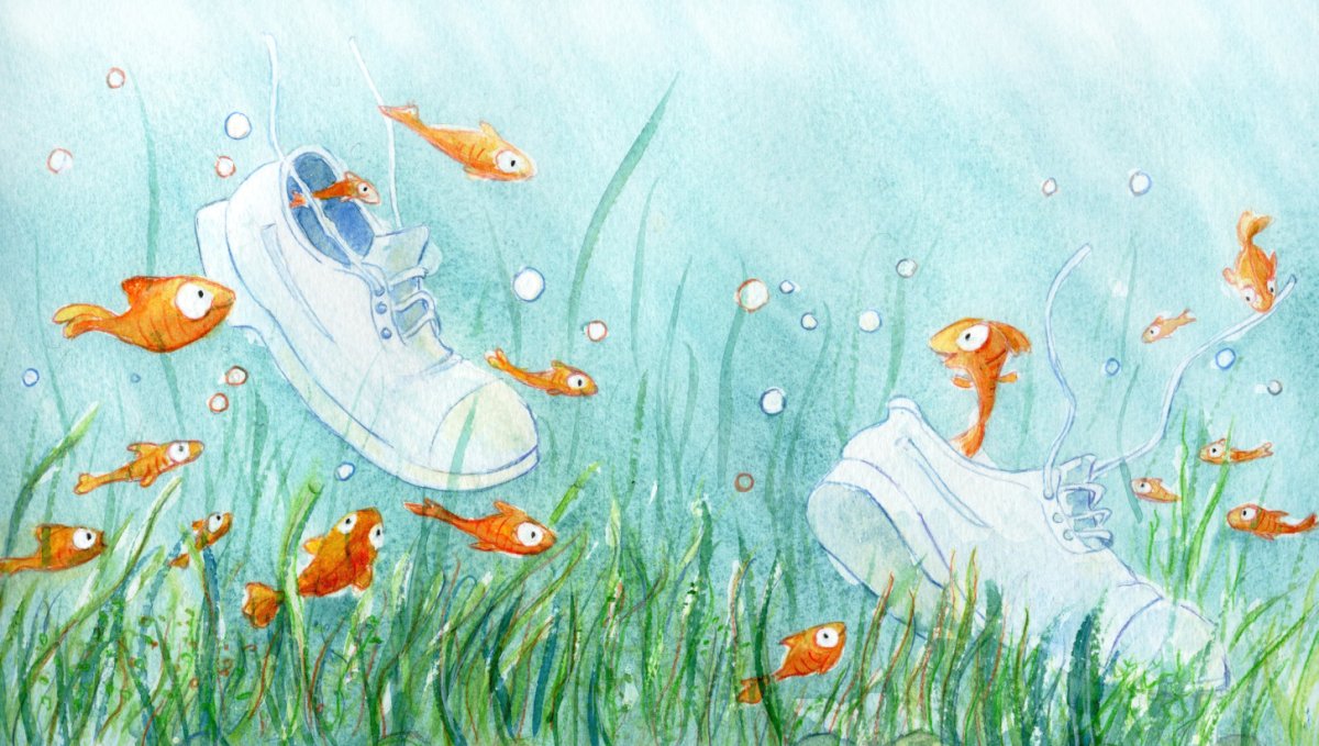 baskets et poissons dans l'étang. Illustration baskets et poissons dans l'étang.